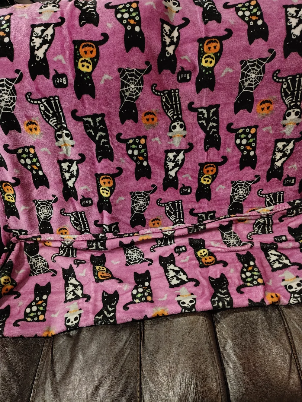 Celebrate RARE! Halloween Black Cat & Skeleton Plush Throw Blanket 50